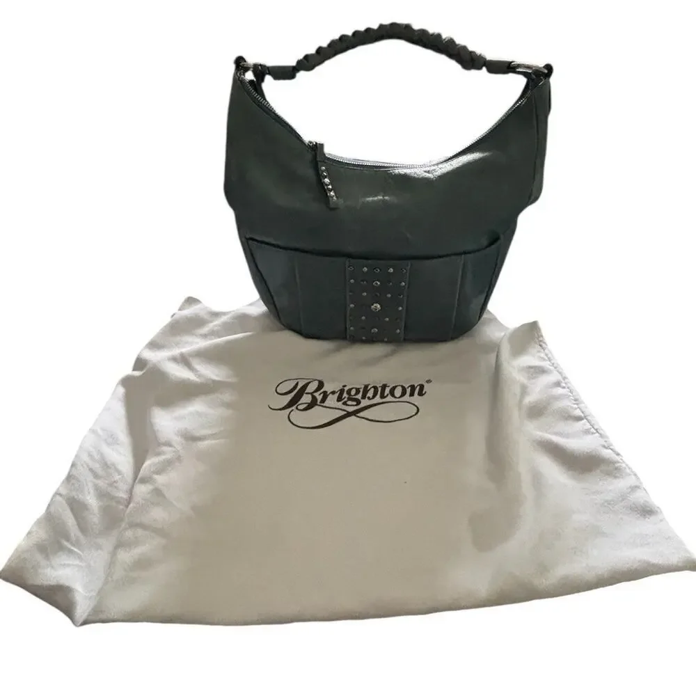 Brighton Hobo Handbag Bag Purse Braided Handle Silver Grommets Blue Turquoise